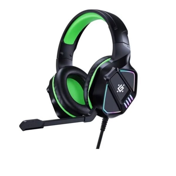 Gaming Headset for PC and Laptop With USB AND 3.5mm Jack 1.8m cable length , Black - Green , RGB LED light , volume control and noise-cancelling microphone for crystal-clear communication.