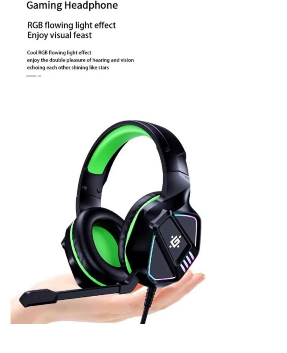 ⁦Gaming Headset for PC and Laptop With USB AND 3.5mm Jack 1.8m cable length , Black - Green , RGB LED light , volume control and noise-cancelling microphone for crystal-clear communication.⁩ - الصورة ⁦2⁩