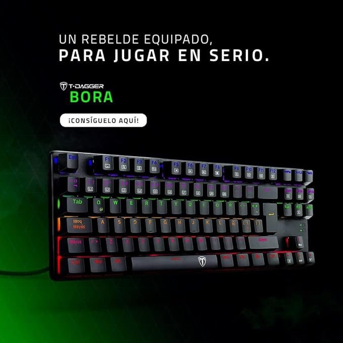 T-DAGGER TGK313 BORA Gaming Mechanical Keyboard - Rainbow LED Lighting -TKL Size 87 Key - AR/EN Key || (T-TGK313) (Red Switch) - الصورة 3
