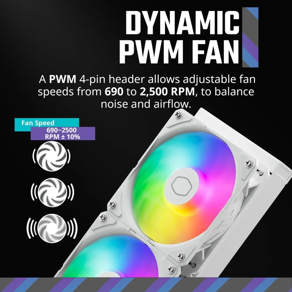 ⁦Cooler Master MasterLiquid 240 Atmos White ARGB CPU Liquid Cooler⁩ - الصورة ⁦2⁩