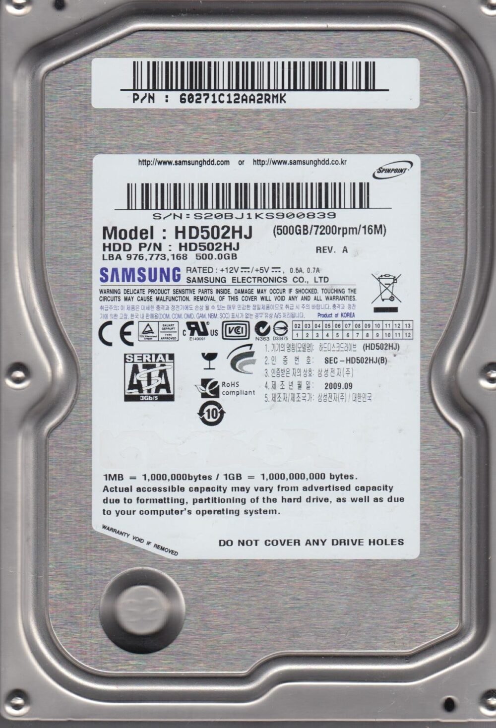 Samsung 500GB 3.5 inch Internal Hard Drive